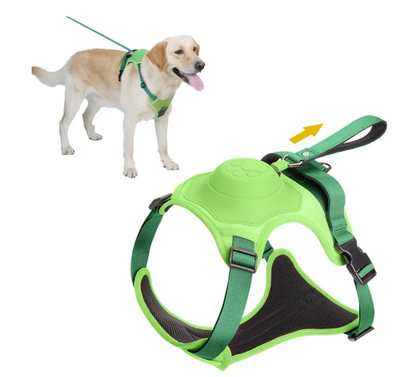 Dog harness and retractable leash all-in-one.